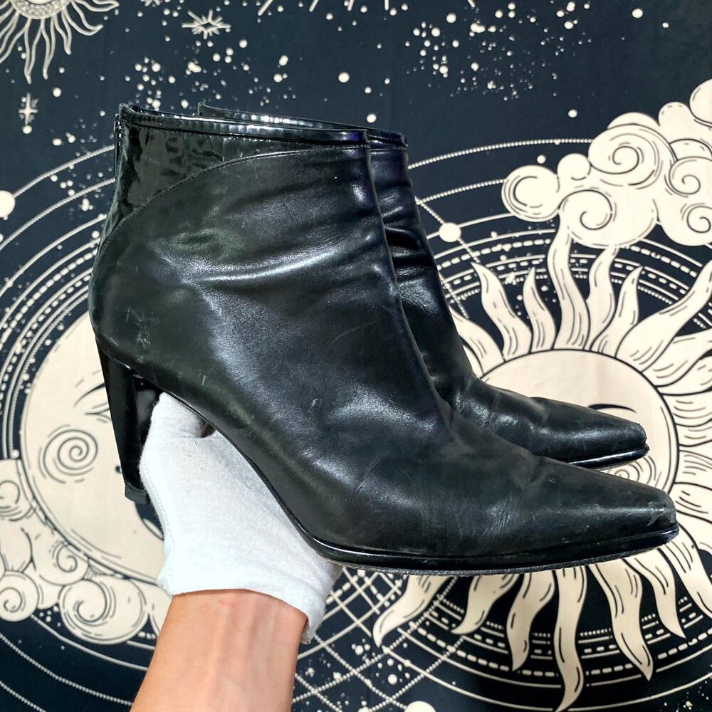 Stuart Weitzman Bootie Womens 9B Black Leather Ankle Western Cowgirl Block Heel